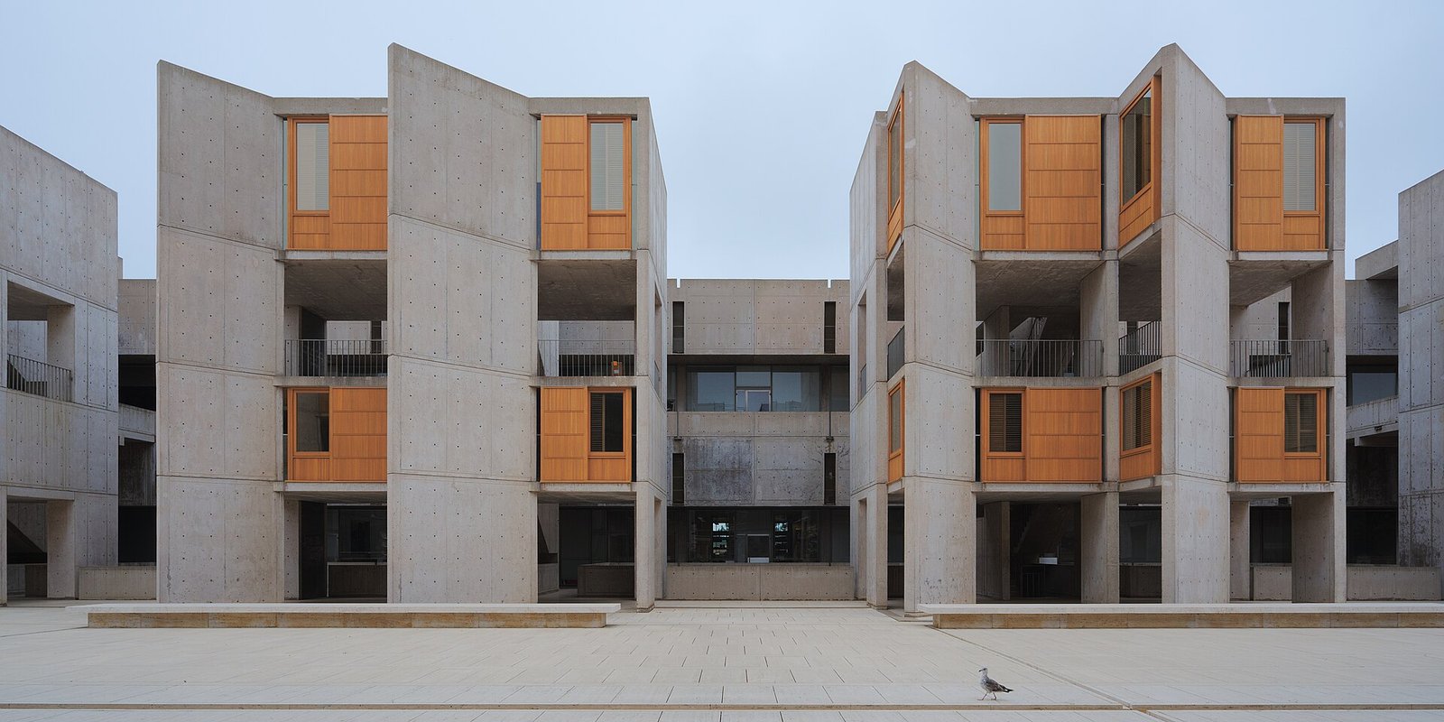Concrete facade and open sky at Louis Kahn’s Salk Institute.